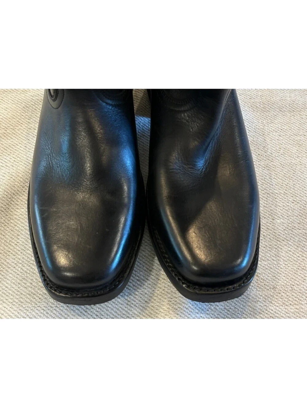 Oak Tree Farms Frontier Collection Black Leather Tall Cowboy Boots Square Toe